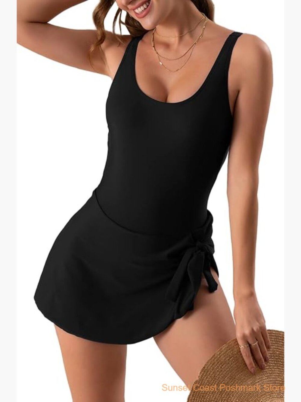Tummy Control Swimdress One Piece Swimsuit Adjustable Straps